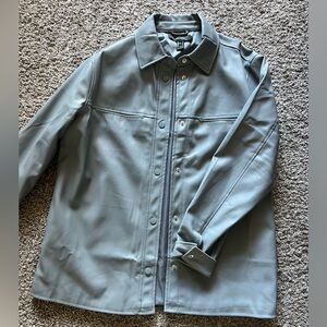 Blue/Gray Button-Up Leather Shacket